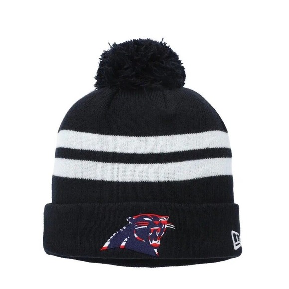 New Era Carolina Panthers Beanie Patriotic Stripe Cuffed Men's Knit Hat with Pom - Picture 1 of 4